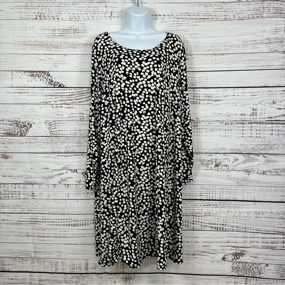 Ellos Black Geometric Print 3/4 Sleeve Shift Dress NWOT